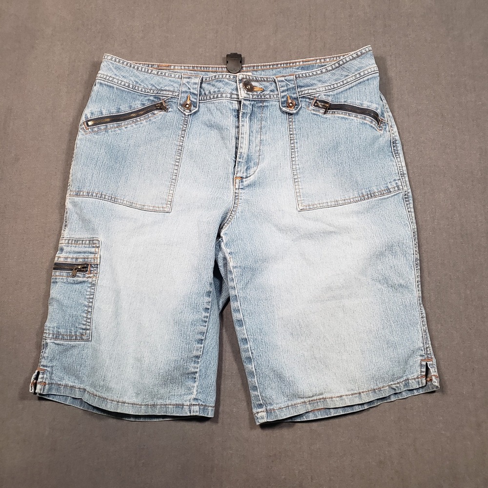 Faded Glory Denim Cargo Shorts Womens 16W Light Blue Stretch FGW26417